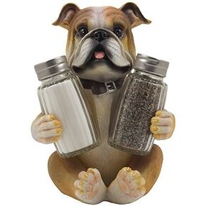 Bulldog Salt & Pepper Shaker Set Statuette with Decorative Spice Rack Display Stand Holder Puppy Dog Figurine in Puppy and Canine Kitchen Decor or Restaurant Bar Table Decorations As Housewarming