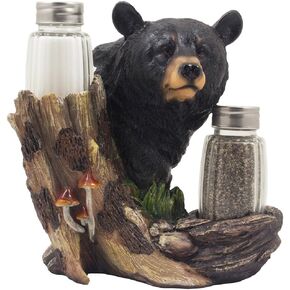 Black Bear Glass Salt and Pepper Shaker Set Sculpture Kitchen Decor in Rustic Lodge and Cabin Figurines by Home-n-Gifts