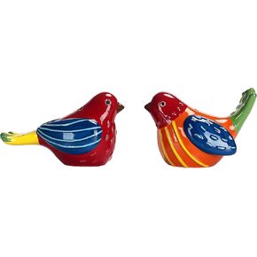 Bico Red Spring Bird Salt and Pepper Shaker Set, Handpainted, Dishwasher Safe, House Warming Wedding Anniversary Birthday Christmas Gift