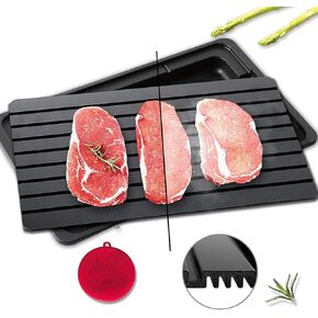Defrosting Tray for Frozen Meat Rapid and Safer - Thawing Tray for Frozen Meat with Drip Tray - Natural Heating Defroster Tray Miracle Thaw Large Size Upgrades 6mm