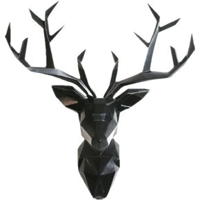YJ Home Deer Head Wall Art - Geometrial Deer Head Sculpture Home Decor (Black, XL)