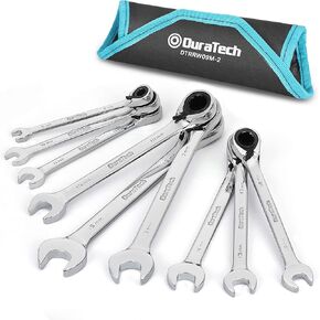 DURATECH Reversible Ratcheting Combination Wrench Set, SAE, 9-Piece, Open end Spanner with Rolling Pouch, 1/4'' to 3/4", 12 Point, CR-V Steel
