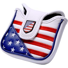 USA Golf Club Square Mallet Putter Cover Heel Shafted Magnetic Synthetic Leather American Stars and Stripes Flag Patriotic Golf Headcover