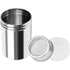 Powder Sugar Shaker Duster with Lid, Fine Mesh Shaker Powder Cans for baking soda Cocoa Cornstarch Coffee Flour ect(1 Pack)