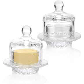 حزمة من طبقين زبدة زجاجيين صغيرين مع غطاء من JUXYES، غطاء زبدة صغير مستدير من الكريستال الشفاف مع غطاء، حافظة زبدة كريستال مزخرفة على سطح الطاولة مع غطاء قبة، أطباق زبدة صغيرة مغطاة بقبة in Kuwait