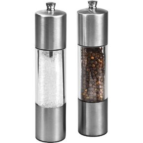 Cole & Mason Everyday Salt & Pepper Mill Gift Set - Filled Salt & Pepper Grinders - Refillable & Adjustable Mill Set - Acrylic & Stainless Steel Salt & Pepper Grinders - Hand Wash - Stainless Steel