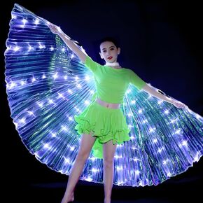 HOTBEST LED Isis Wings, Light Up Colorful LED Butterfly Wings, Lightweight Belly Dance Wings, Glow Angel Dance Wings with Telescopic Stick for Adults Kids Stage Show Carnival Halloween Christmas