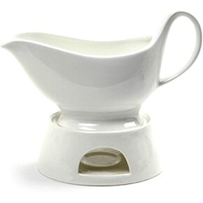 Norpro Porcelain Gravy Sauce Boat with Stand and Candle, 16oz, White