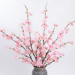 LESING 4pcs Cherry Blossom Flowers Artificial, Fake Silk Cherry Blossom Branches Tall Peach Blossom Flower Stems Arrangement for Wedding Home Office Party Decoration (Light Pink -1)