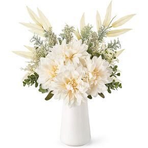 Mkono Fake Flowers in Ceramic Vase, Artificial Flower Bouquet for Dining Table Centerpiece Faux Flower Arrangements Coffee Table Decor Small Silk Wedding Flower Indoor for Kitchen Home Office, Blue