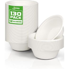 Paper Bowls 260 Packs, 12 OZ Disposable Paper Bowls Heavy Duty, Eco-Friendly White Disposable Hot Soup Bowls Bulk, Compostable Bamboo Bowls 350ml for Party, Camping, Birthday, Festivals