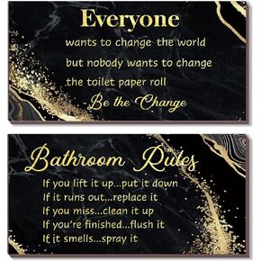 2 Pieces Green Gold Bathroom Decor Bathroom Rules Wall Art Green Gold Bathroom Rules Signs Rustic Farmhouse Green Bathroom Rules Wooden Sign for Bathroom Toilet Decor (Green Gold 12x6")