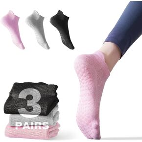 3 Pairs Grip Pilates Socks for Women - Non slip Yoga Socks for Ballet Barre Running Workout Athletic Hospital