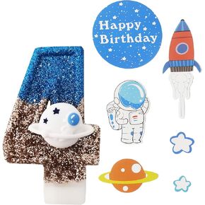 7PCS Outer Space Universe Birthday Numbers 0 Candles Spaceships Astronaut Rocket Birthday Cake tag Topper Set for Kids Space Theme Birthday Party Cake Decoration Supplies(Numbers 0)