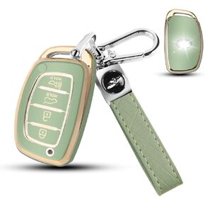 QBUC for Hyundai Elantra 360 Degree Protector Key Fob Cover with Keychain Compatible with 2021 2020 2019 Hyundai Elantra Ioniq Sonata Tucson Elantra GT 3/4 Button Smart Key(Green)