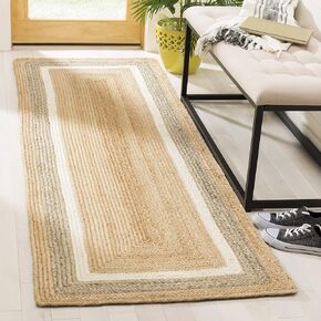 SAFAVIEH Natural Fiber Collection Runner Rug - 2'6" x 6', Natural & Grey & Ivory, Handmade Farmhouse Boho Coastal Rustic Braided Jute, Ideal for High Traffic Areas in Living Room, Bedroom (NF883B)