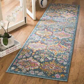 SAFAVIEH Madison Collection Runner Rug - 2'3" x 8', Fuchsia & Blue, Boho Chic Damask Design, Non-Shedding & Easy Care, Ideal for High Traffic Areas in Living Room, Bedroom (MAD144F)