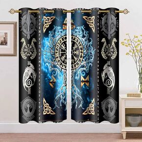 Viking Blackout Curtains Scandinavian Pirate Totem Printed Curtain Room Darkening Ancient Mythology Tree of Life Window Treatments for Bedroom Living Room 2Panels 42x84inch CLYYMS011