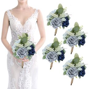 SEMONONIA Bridesmaid Bouquets - Set of 4 Ivory White Artificial Flowers Bouquet Rustic Wedding Small Floral Centerpieces for Marriage Proposal Party Anniversary Dining Table Decorations
