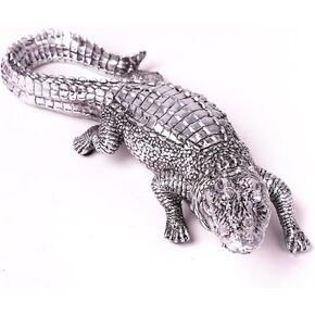 HAUCOZE Crocodile Sculpture Statue Modern Decor Home Gifts Animal Figurine Table Centerpiece Crafts Polyresin Arts Silver 14.2 inch