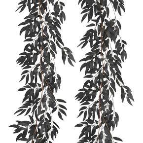 Artificial Hanging Willow Leaves Vine Twigs 2Pcs 5.7Ft Halloween Black Garland Fake Hanging Plant Silk Willow leaf Ivy Faux Greenery Indoor Outdoor Jungle Birthday Fall Halloween Christmas Party Decor