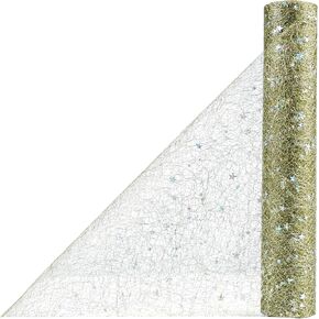 OSVINO Gold Metallic Table Runner 11Inch x 33Feet Glitter Sequin Mesh Table Runner Roll Sparkle Foil Thin Table Decor Centerpiece for Wedding Bridal Shower Baby Shower Birthday Party