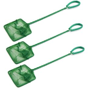 XMHF 3pcs 3" Wide Spiral Handle Metal Frame Fish Tank Nylon Fish Catch Net Aquarium Wire Nylon Mesh Fish Quick Catch Landing Net Green