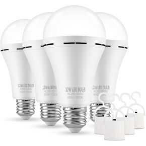 Rechargeable Emergency LED Light Bulbs for Home Power Failure Listed Battery Operated Light Bulb Power Outage Camping Reading Lighting Hurricane 12W 800LM E26 6 Pk (Daylight)