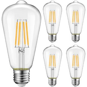 Light Bulbs,60W Equivalent.Dimmable Vintage LED Light Bulbs,ST58,6W,700LM,90+CRL,Warm White 4000K,E26 Medium Base,Clear LED Bulbs. (Neutral White, 6)