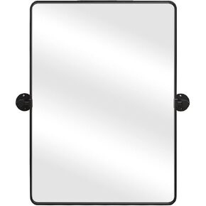 Farmhouse Pivot Bathroom Mirror,20x28 Inches Black Metal Framed Rectangular Mirror Tilting Vanity Wall Mirrors for Bathroom Living Room Bedroom