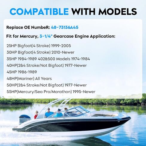 المروحة الخارجية للقارب من الألومنيوم متوافقة مع محركات Mercury Marine Motors 30-70HP، 25hp Bigfoot (4 أشواط)، قطر 10 3/8 بوصة × 13 درجة، 13 مروحة خارجية للقارب ذو أسنان بديلة لـ 48-73136A45، RH in Saudi Arabia