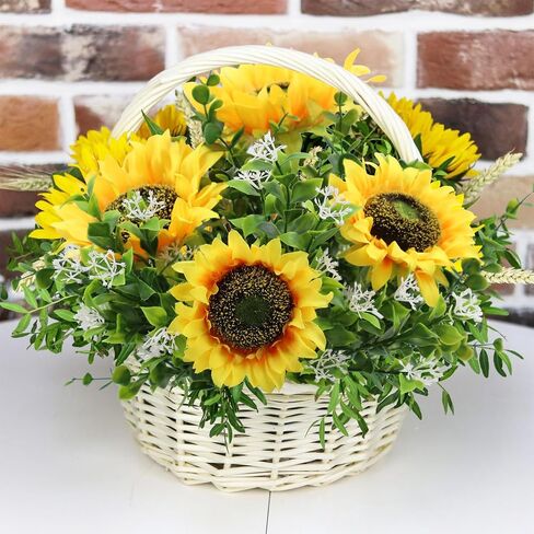 Sunflowers Artificial Flowers 6PCS Fake Sunflowers Bouquet Silk Flowers with Steams Faux Sunflower Decorations for Wedding Baby Shower Party Outdoor Decor,6PCS in Saudi Arabia