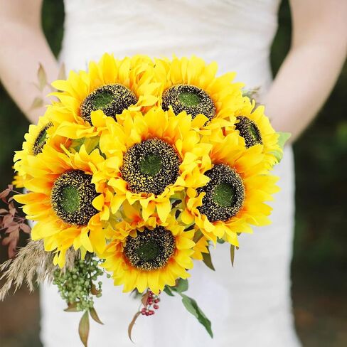 Sunflowers Artificial Flowers 6PCS Fake Sunflowers Bouquet Silk Flowers with Steams Faux Sunflower Decorations for Wedding Baby Shower Party Outdoor Decor,6PCS in Saudi Arabia