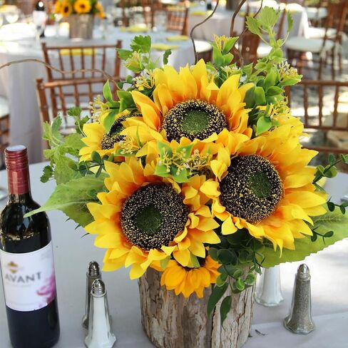 Sunflowers Artificial Flowers 6PCS Fake Sunflowers Bouquet Silk Flowers with Steams Faux Sunflower Decorations for Wedding Baby Shower Party Outdoor Decor,6PCS in Saudi Arabia