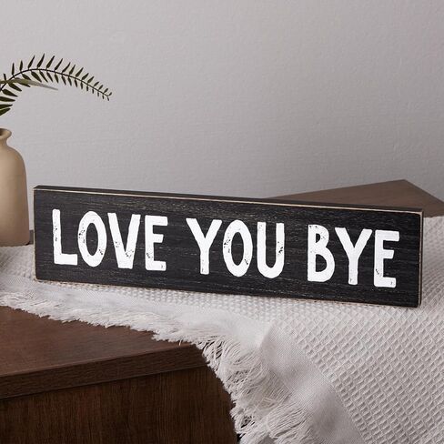 Mokof Love You Bye, Farmhouse Wood Sign Home Wall Decor - Rustic Hallway Wall Art, Entryway Tabletop Decoration, 16"x4" (Black) in Saudi Arabia