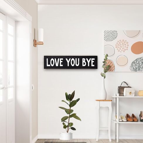 Mokof Love You Bye, Farmhouse Wood Sign Home Wall Decor - Rustic Hallway Wall Art, Entryway Tabletop Decoration, 16"x4" (Black) in Saudi Arabia