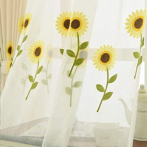 Rod Pocket Window Sheer Panels Floral and Birds Design Door Curtain Sheer Voile Drapes for Living Room Countryside Rustic Vintage Curtain Tulle for Bedroom 1 Panel W39 x H84 Inch in Saudi Arabia