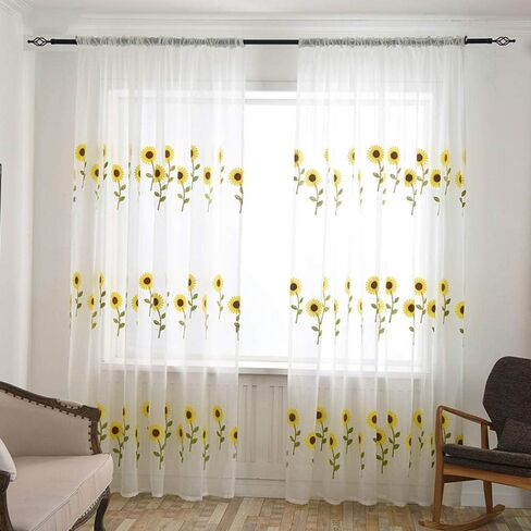 Rod Pocket Window Sheer Panels Floral and Birds Design Door Curtain Sheer Voile Drapes for Living Room Countryside Rustic Vintage Curtain Tulle for Bedroom 1 Panel W39 x H84 Inch in Saudi Arabia