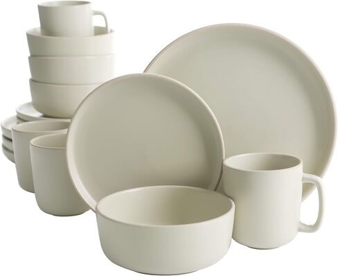 Gibson Home Zuma Stoneware Plates, Bowls, & Mugs Dinnerware Set - Matte Black, Service for Four (16pcs) in Saudi Arabia