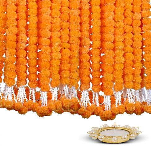 Marigold Garland for Decoration 5 Feet Indian Artificial Marigold Flowers for Diwali, Christmas, Party, Wedding Backdrop, Pooja & Mexican Day of The Dead with 1 Diya (Multi 5) in Saudi Arabia