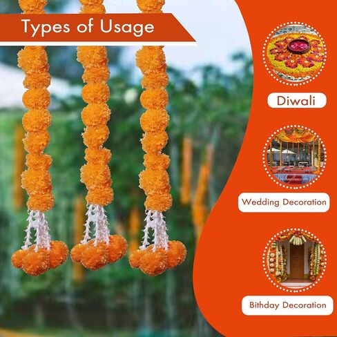 Marigold Garland for Decoration 5 Feet Indian Artificial Marigold Flowers for Diwali, Christmas, Party, Wedding Backdrop, Pooja & Mexican Day of The Dead with 1 Diya (Multi 5) in Saudi Arabia