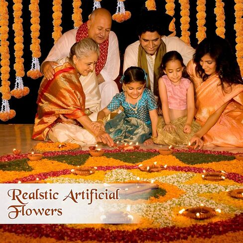 Marigold Garland for Decoration 5 Feet Indian Artificial Marigold Flowers for Diwali, Christmas, Party, Wedding Backdrop, Pooja & Mexican Day of The Dead with 1 Diya (Multi 5) in Saudi Arabia