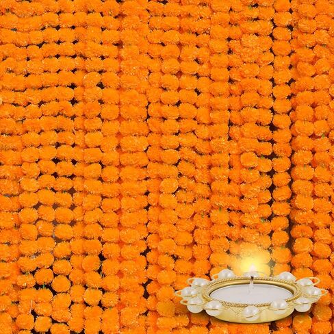 Marigold Garland for Decoration 5 Feet Indian Artificial Marigold Flowers for Diwali, Christmas, Party, Wedding Backdrop, Pooja & Mexican Day of The Dead with 1 Diya (Multi 5) in Saudi Arabia