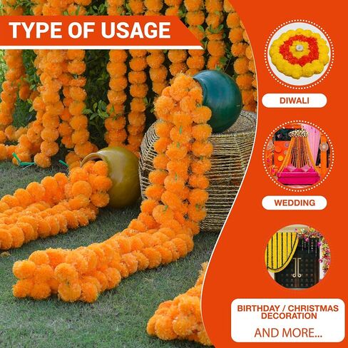 Marigold Garland for Decoration 5 Feet Indian Artificial Marigold Flowers for Diwali, Christmas, Party, Wedding Backdrop, Pooja & Mexican Day of The Dead with 1 Diya (Multi 5) in Saudi Arabia