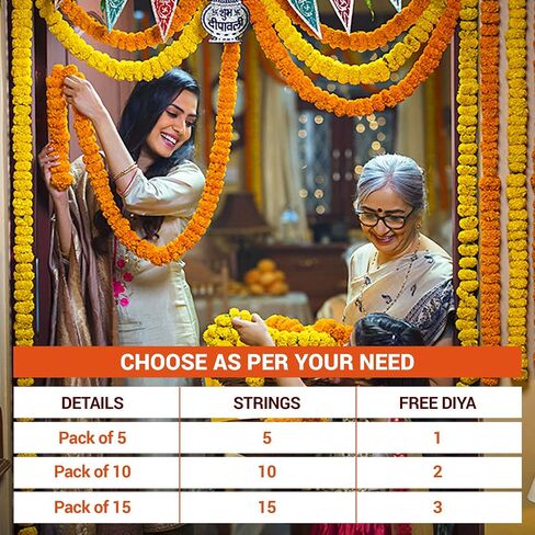 Marigold Garland for Decoration 5 Feet Indian Artificial Marigold Flowers for Diwali, Christmas, Party, Wedding Backdrop, Pooja & Mexican Day of The Dead with 1 Diya (Multi 5) in Saudi Arabia