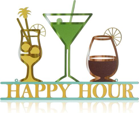 Funrous Bar Signs Wall Decor Happy Hour Sign Art Metal Bar Decorations Vintage Drinks Sign Decorative Drink Bar Sign Plaques for Home Bar Open Pub Decor(Black) in Saudi Arabia