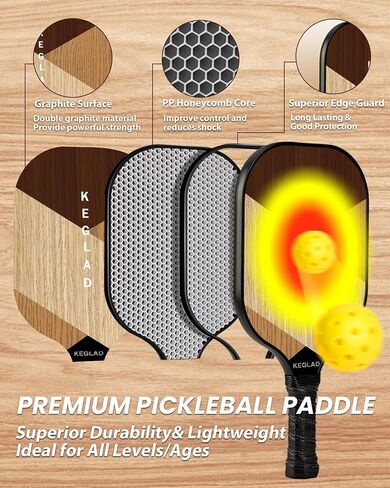 Pickleball Paddles, Graphite Pickleball Paddles Set of 2, Lightweight Pickleball Set with 4 Pickleball Balls and 1 Carrying Bag, Pickleball Rackets Gifts for Women Men in Saudi Arabia