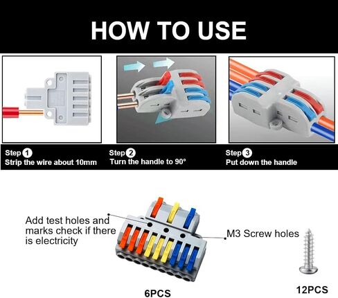 موصلات صامولة سلك الرافعة، وصلات الدائرة المضمنة، موصل كابل الأسلاك السريع، كتلة طرفية للموصل (3 في 6 خارج) in Kuwait
