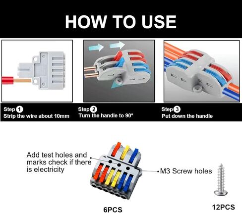 Lever Wire Nut Connectors, Circuit Inline Splices,Quick Wiring Cable Connector Push-in Conductor Terminal Block (3 in 6 Out) in Saudi Arabia