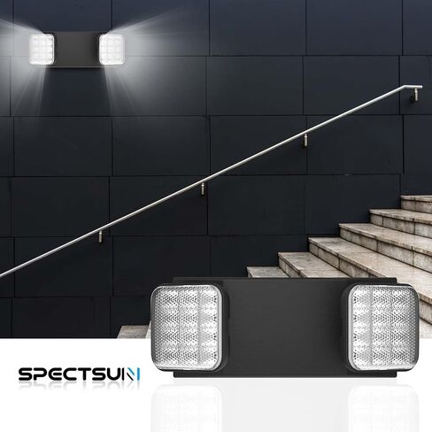 SPECTSUN 1 Pack Black Led Exit Sign with Emergency Lights &Battery Backup -Adjustable Hardwired 2 LED Head-UL Certified-120-277VAC/Commercial Emergency Lights Fixtures for Home/Business. in Kuwait
